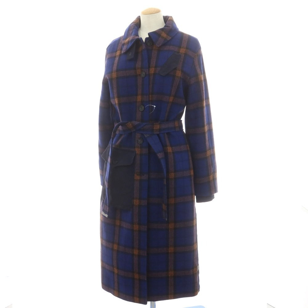 【中古】ジースターロウ G-STAR RAW ウールナイロン チェック ステンカラーコート ブルーxベージュ【 XS 】【 状態ランクC 】【 レディース 】