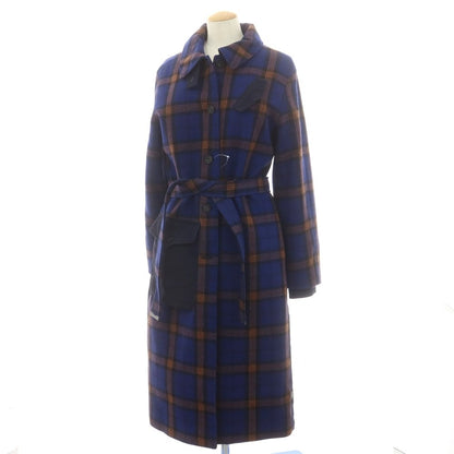 【中古】ジースターロウ G-STAR RAW ウールナイロン チェック ステンカラーコート ブルーxベージュ【 XS 】【 状態ランクC 】【 レディース 】