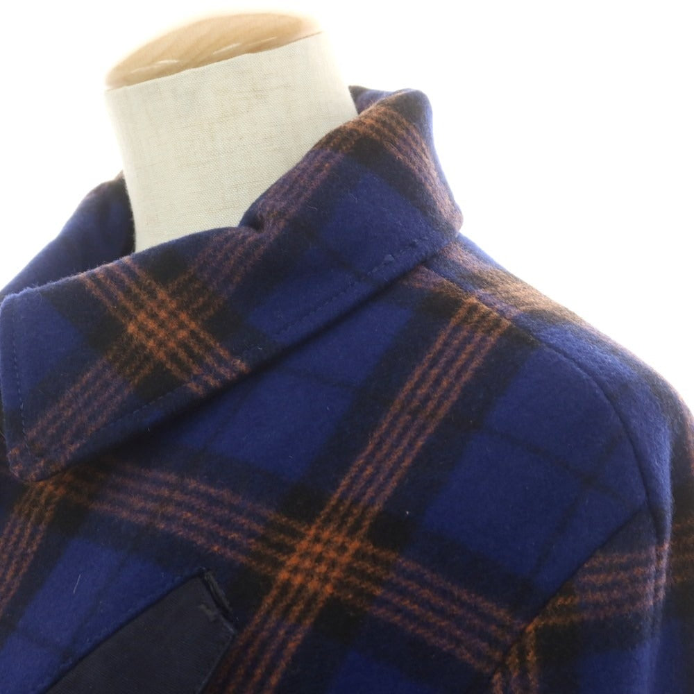 【中古】ジースターロウ G-STAR RAW ウールナイロン チェック ステンカラーコート ブルーxベージュ【サイズXS】【 状態ランクC 】【 レディース 】 [DPD]