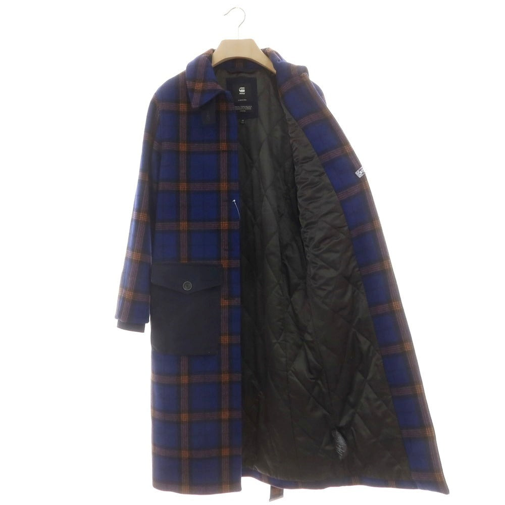 【中古】ジースターロウ G-STAR RAW ウールナイロン チェック ステンカラーコート ブルーxベージュ【サイズXS】【 状態ランクC 】【 レディース 】 [DPD]