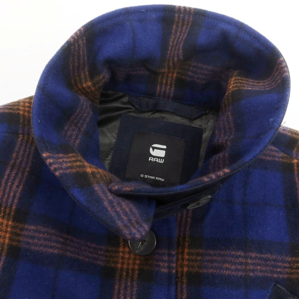 【中古】ジースターロウ G-STAR RAW ウールナイロン チェック ステンカラーコート ブルーxベージュ【 XS 】【 状態ランクC 】【 レディース 】