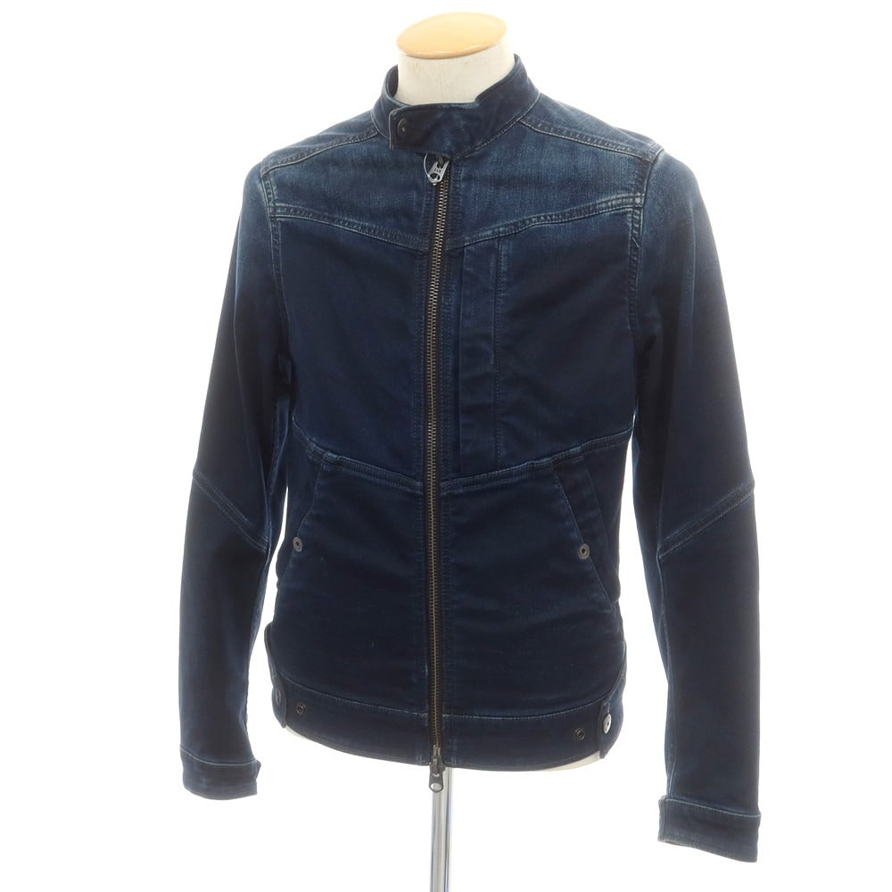 【中古】ジースターロウ G-STAR RAW コットンポリエステル デニムジャケット ライダースジャケット ネイビー【 XS 】【 状態ランクB 】【 メンズ 】