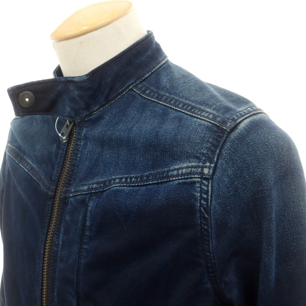 【中古】ジースターロウ G-STAR RAW コットンポリエステル デニムジャケット ライダースジャケット ネイビー【 XS 】【 状態ランクB 】【 メンズ 】