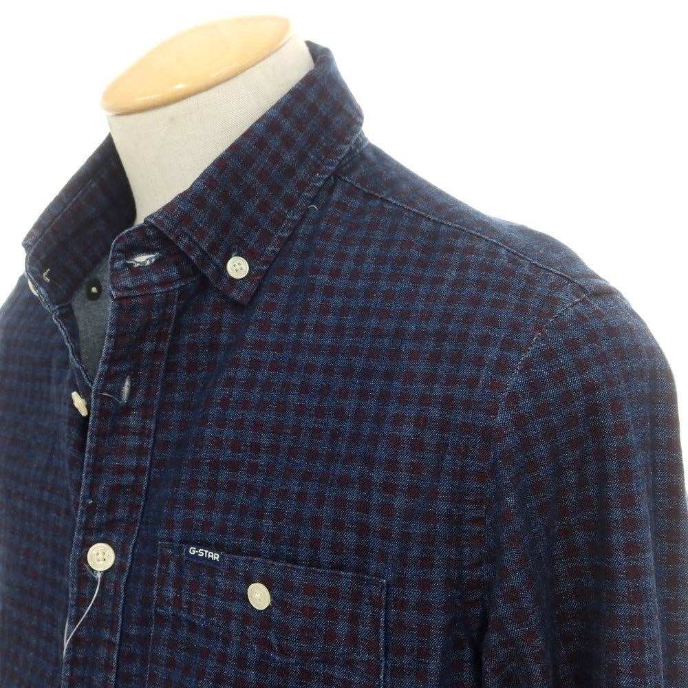 【中古】ジースターロウ G-STAR RAW コットン チェック ボタンダウン カジュアルシャツ ボルドーxネイビー【 S 】【 状態ランクB 】【 メンズ 】