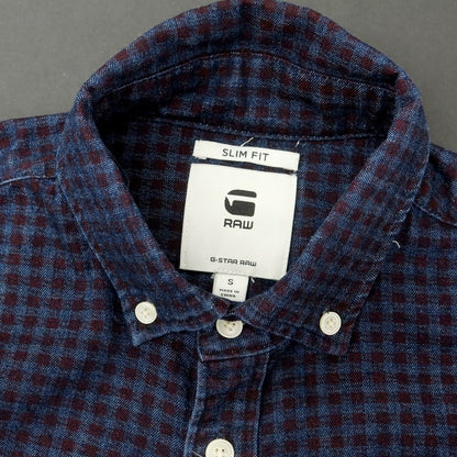 【中古】ジースターロウ G-STAR RAW コットン チェック ボタンダウン カジュアルシャツ ボルドーxネイビー【 S 】【 状態ランクB 】【 メンズ 】