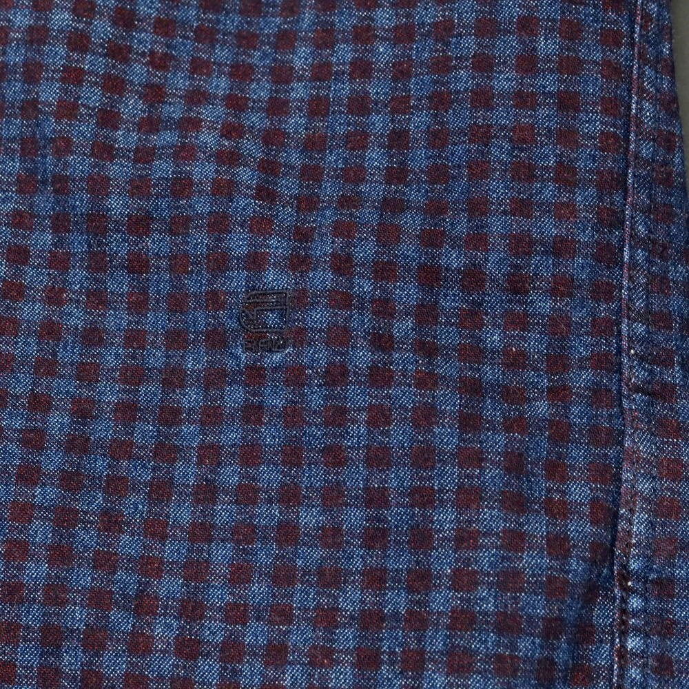 【中古】ジースターロウ G-STAR RAW コットン チェック ボタンダウン カジュアルシャツ ボルドーxネイビー【 S 】【 状態ランクB 】【 メンズ 】