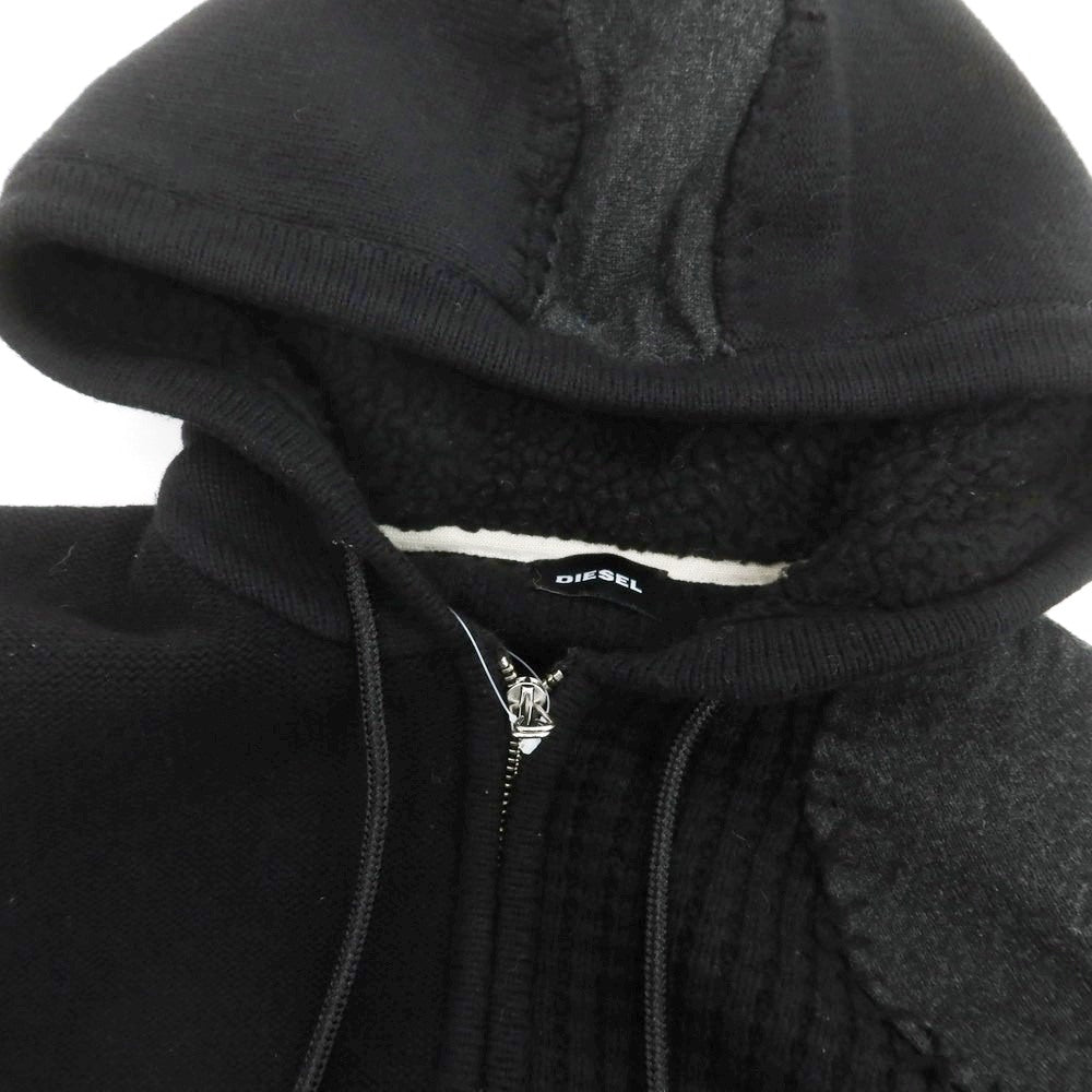 【中古】ディーゼル DIESEL ナイロンコットンウール ジップアップ ニット パーカー ブラック【 S 】【 状態ランクB 】【 メンズ 】