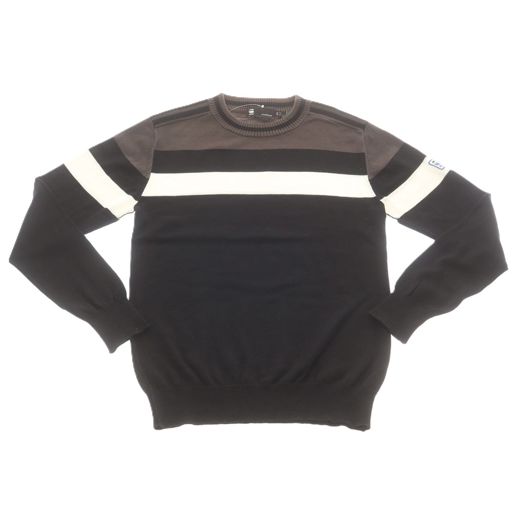 【中古】ジースターロウ G-STAR RAW コットン クルーネック プルオーバーニット ブラックxグレー系【 XS 】【 状態ランクC 】【 メンズ 】