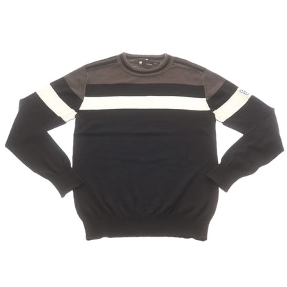 【中古】ジースターロウ G-STAR RAW コットン クルーネック プルオーバーニット ブラックxグレー系【 XS 】【 状態ランクC 】【 メンズ 】