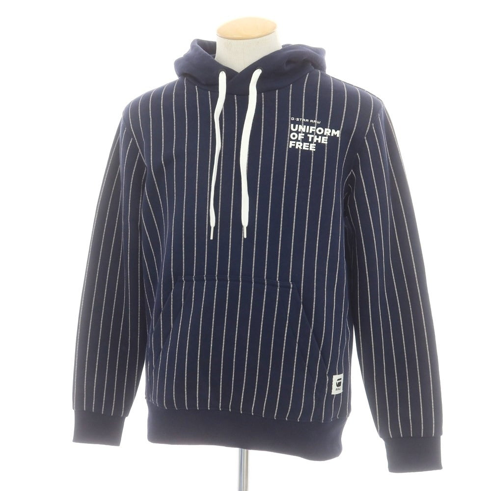 【中古】ジースターロウ G-STAR RAW コットンポリエステル スウェット ストライプ プルオーバー パーカー ネイビーxアイボリー【 S 】【 状態ランクB 】【 メンズ 】