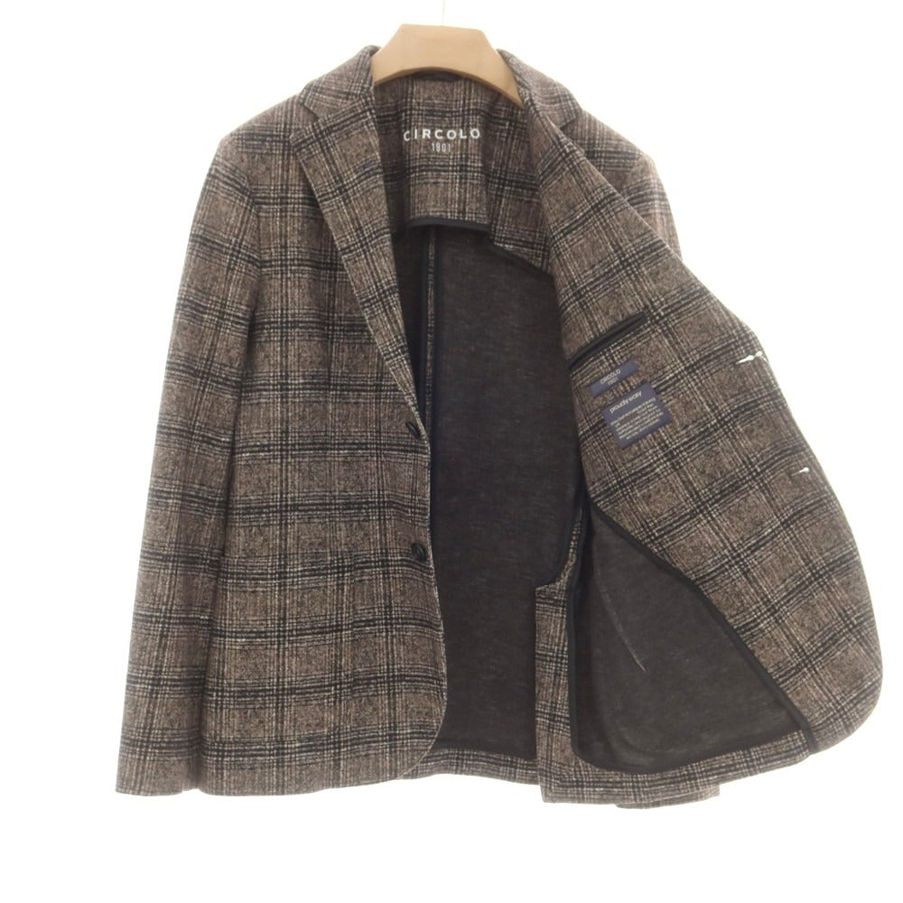 【中古】チルコロ1901 CIRCOLO 1901 ストレッチコットン チェック カジュアルジャケット ダークベージュxブラック【 50 】【 状態ランクB 】【 メンズ 】