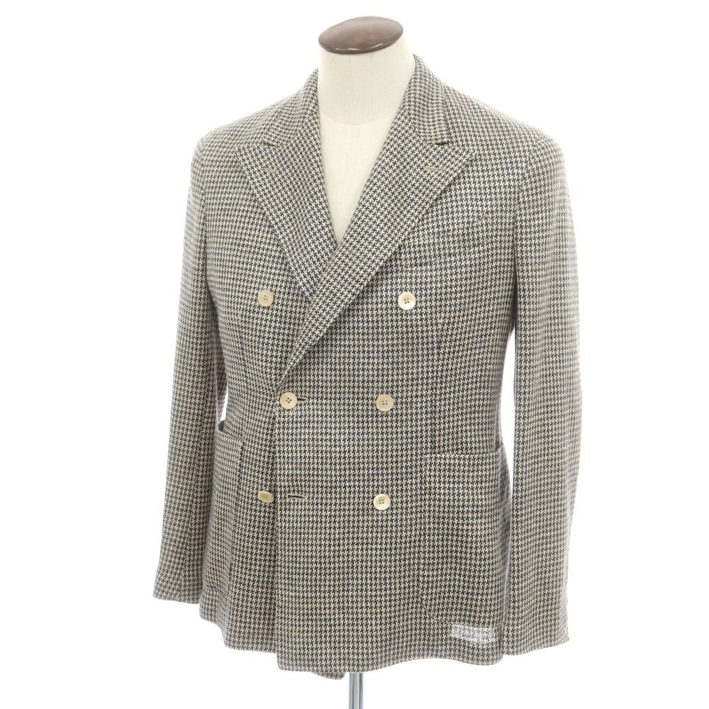 【中古】ボリオリ BOGLIOLI DOVER リネンジャージー チェック ジャケット ベージュxネイビー【 50 】【 状態ランクA 】【 メンズ 】