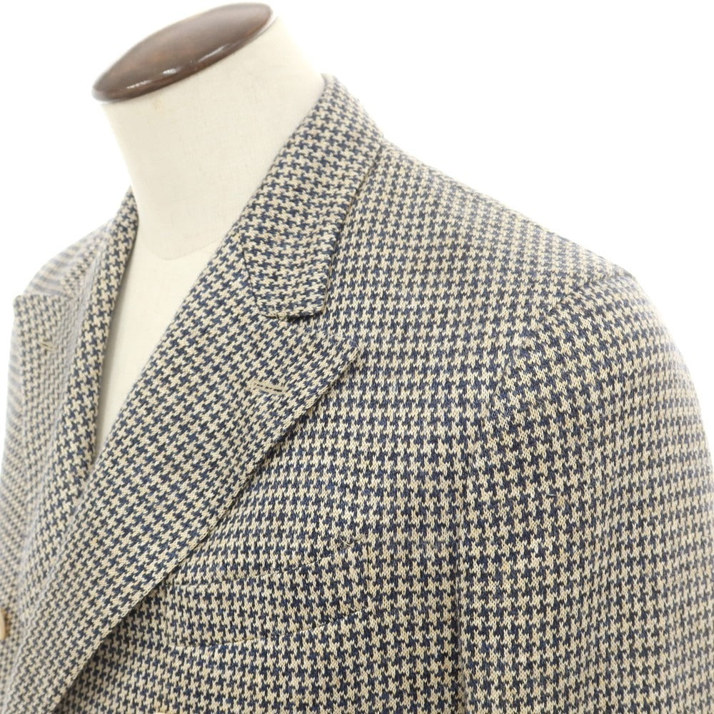 【中古】ボリオリ BOGLIOLI DOVER リネンジャージー チェック ジャケット ベージュxネイビー【 50 】【 状態ランクA 】【 メンズ 】