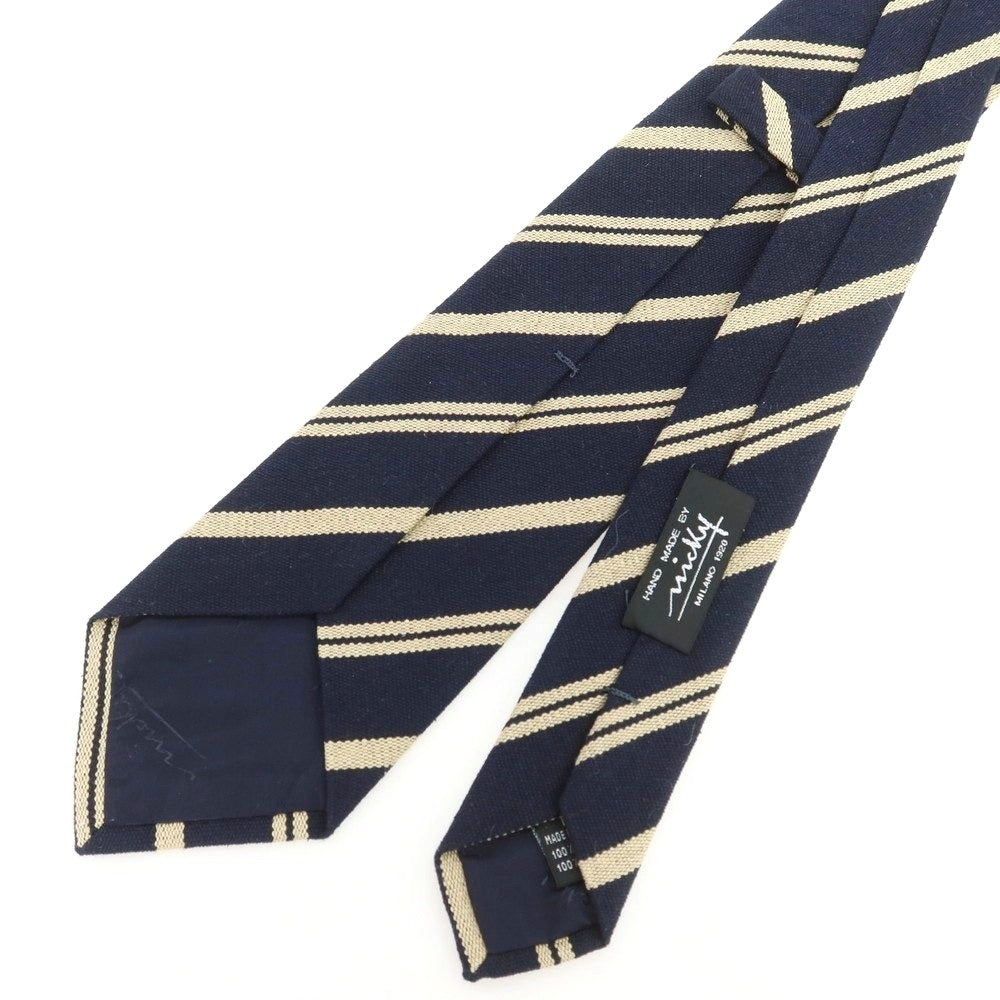 【新品】ニッキー nicky シルク ストライプ柄ネクタイ ダークネイビーxベージュ【 状態ランクN 】【 メンズ 】 [BPD]