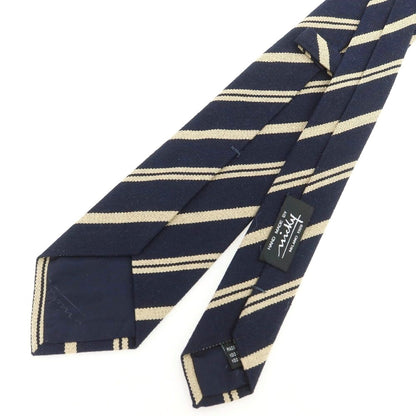 【新品】ニッキー nicky シルク ストライプ柄ネクタイ ダークネイビーxベージュ【 状態ランクN 】【 メンズ 】