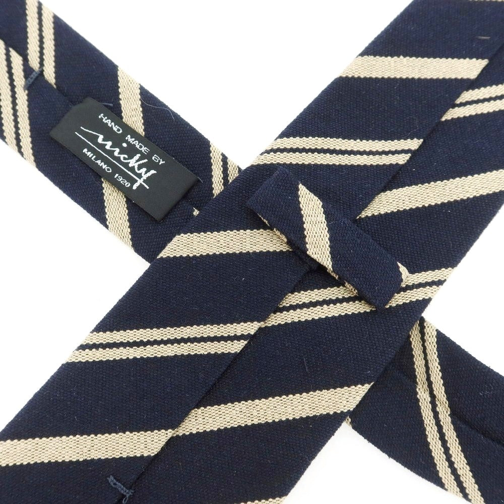 【新品】ニッキー nicky シルク ストライプ柄ネクタイ ダークネイビーxベージュ【 状態ランクN 】【 メンズ 】 [BPD]