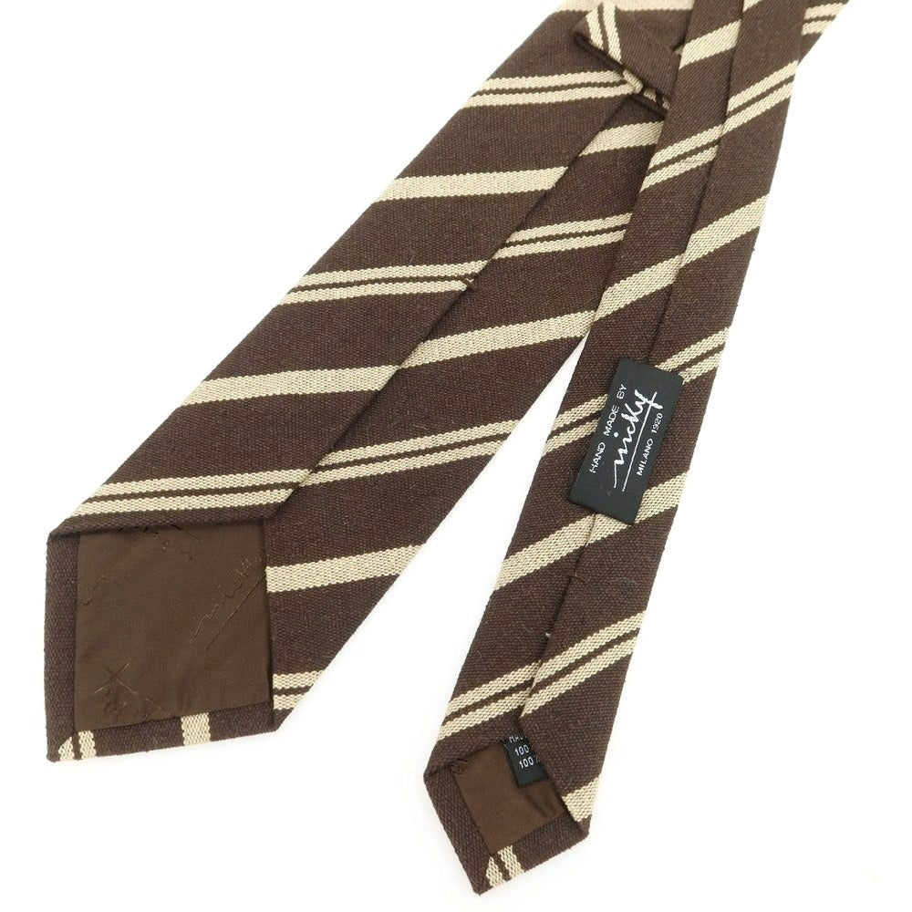 【新品】ニッキー nicky シルク ストライプ柄ネクタイ ダークブラウンxベージュ【 状態ランクN 】【 メンズ 】 [BPD]