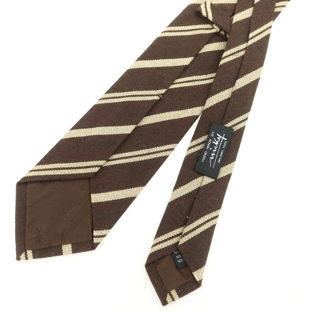 【新品】ニッキー nicky シルク ストライプ柄ネクタイ ダークブラウンxベージュ【 状態ランクN 】【 メンズ 】 [BPD]