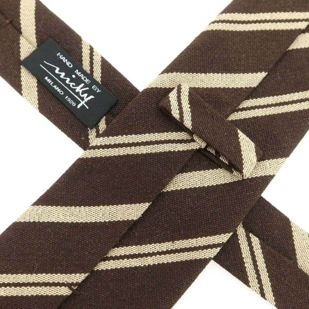 【新品】ニッキー nicky シルク ストライプ柄ネクタイ ダークブラウンxベージュ【 状態ランクN 】【 メンズ 】 [BPD]
