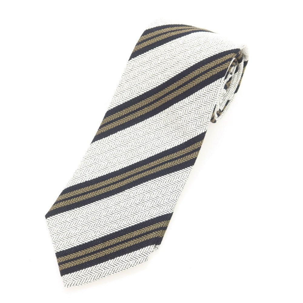 【新品】ニッキー nicky シルク ストライプ柄ネクタイ オフホワイトxカーキ【 状態ランクN 】【 メンズ 】 [BPD]