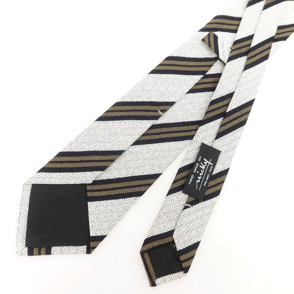 【新品】ニッキー nicky シルク ストライプ柄ネクタイ オフホワイトxカーキ【 状態ランクN 】【 メンズ 】 [BPD]