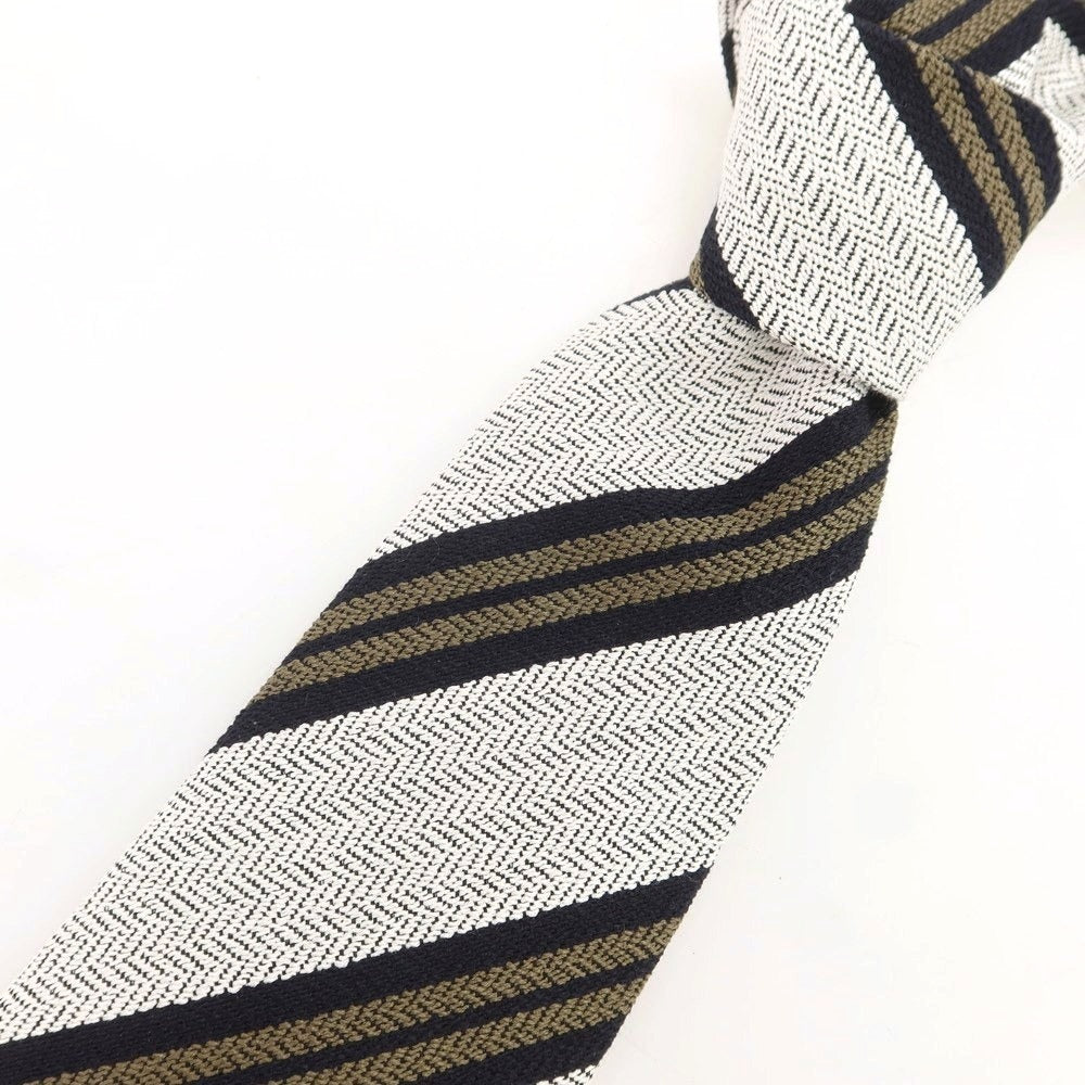 【新品】ニッキー nicky シルク ストライプ柄ネクタイ オフホワイトxカーキ【 状態ランクN 】【 メンズ 】 [BPD]