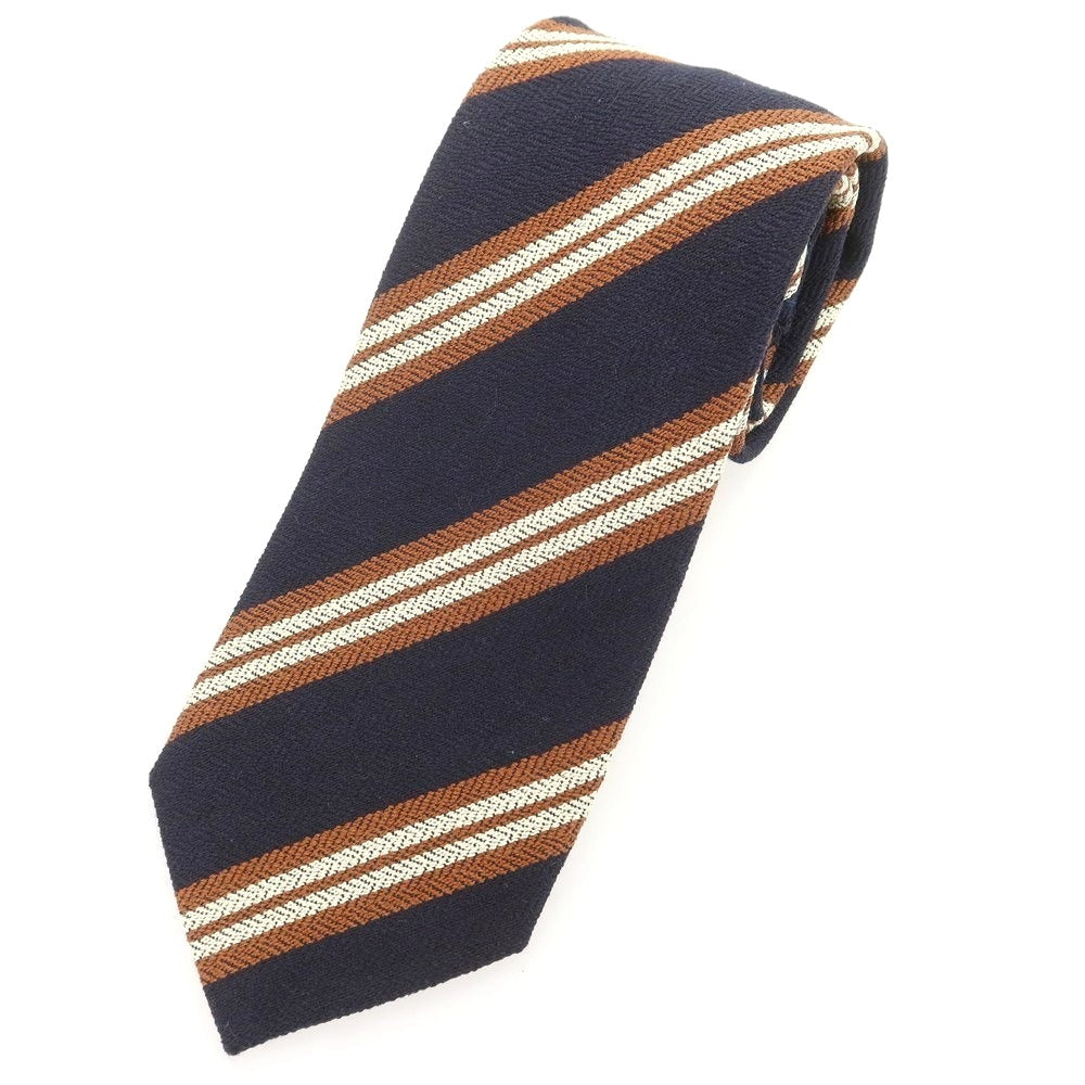 【新品】ニッキー nicky シルク ストライプ柄ネクタイ ダークネイビーxブラウン【 状態ランクN 】【 メンズ 】