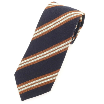 【新品】ニッキー nicky シルク ストライプ柄ネクタイ ダークネイビーxブラウン【 状態ランクN 】【 メンズ 】