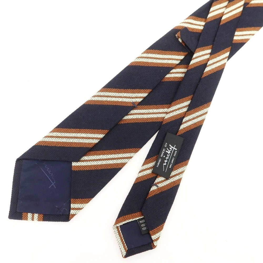 【新品】ニッキー nicky シルク ストライプ柄ネクタイ ダークネイビーxブラウン【 状態ランクN 】【 メンズ 】