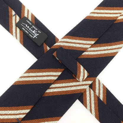 【新品】ニッキー nicky シルク ストライプ柄ネクタイ ダークネイビーxブラウン【 状態ランクN 】【 メンズ 】