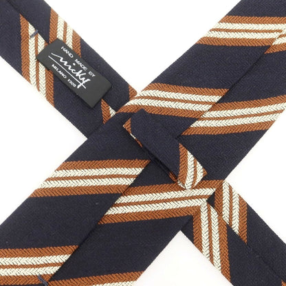 【新品】ニッキー nicky シルク ストライプ柄ネクタイ ダークネイビーxブラウン【 状態ランクN 】【 メンズ 】