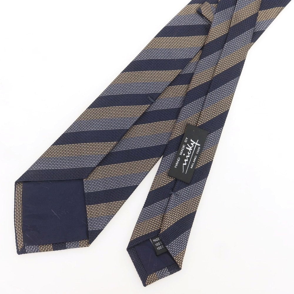 【新品】ニッキー nicky シルク ストライプ柄ネクタイ ネイビーxベージュ【 状態ランクN 】【 メンズ 】 [BPD]