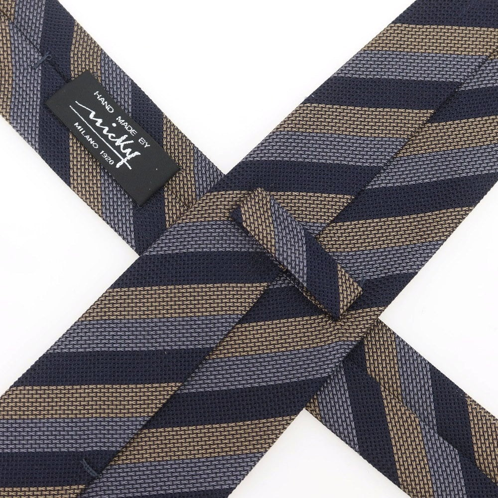 【新品】ニッキー nicky シルク ストライプ柄ネクタイ ネイビーxベージュ【 状態ランクN 】【 メンズ 】 [BPD]