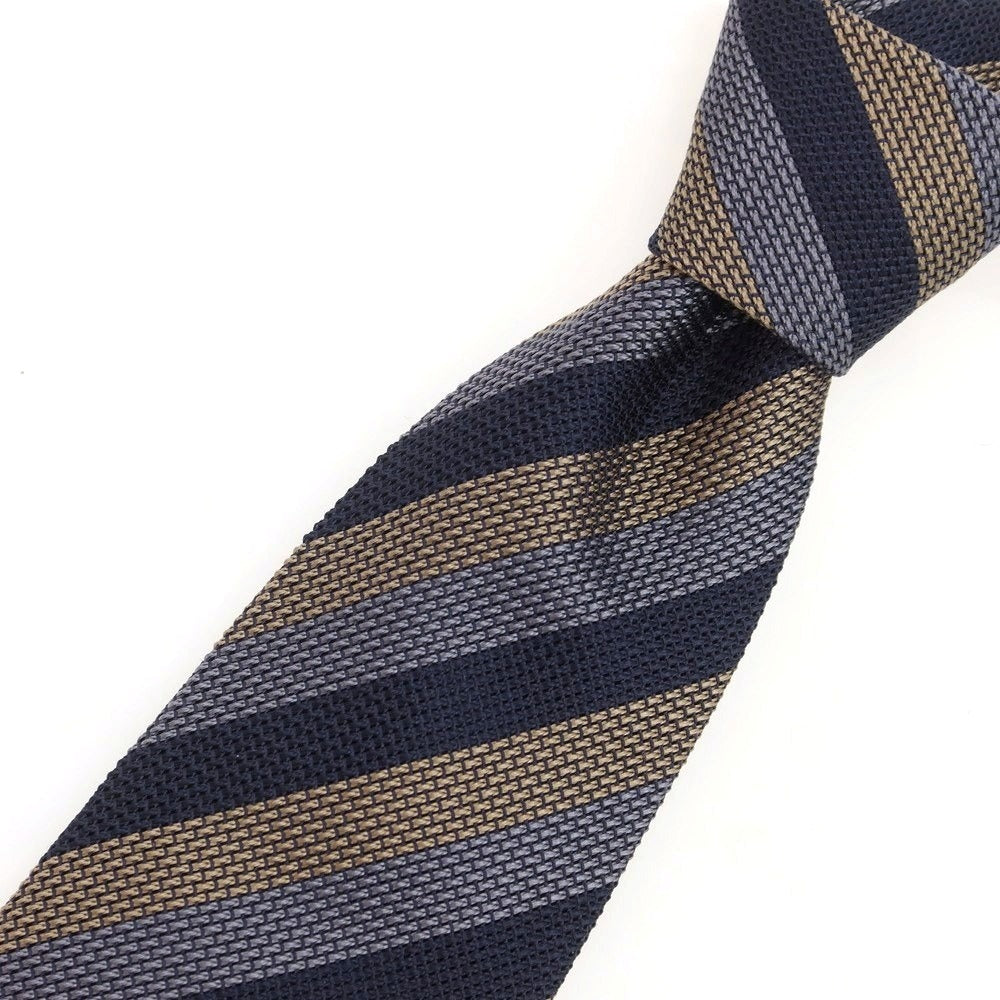 【新品】ニッキー nicky シルク ストライプ柄ネクタイ ネイビーxベージュ【 状態ランクN 】【 メンズ 】 [BPD]