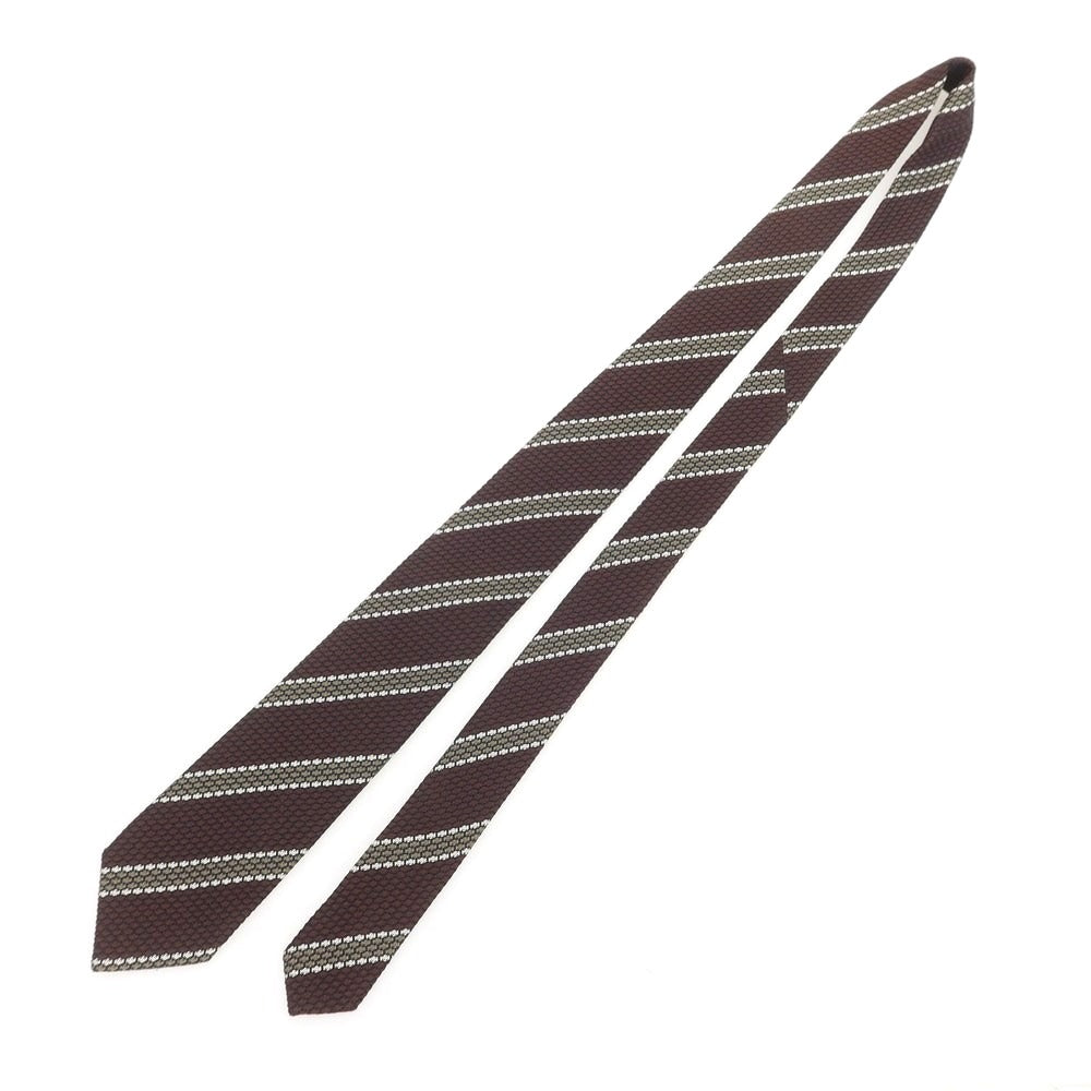 【新品】ニッキー nicky シルク ストライプ柄ネクタイ ブラウンxグレージュ【 状態ランクN 】【 メンズ 】 [BPD]
