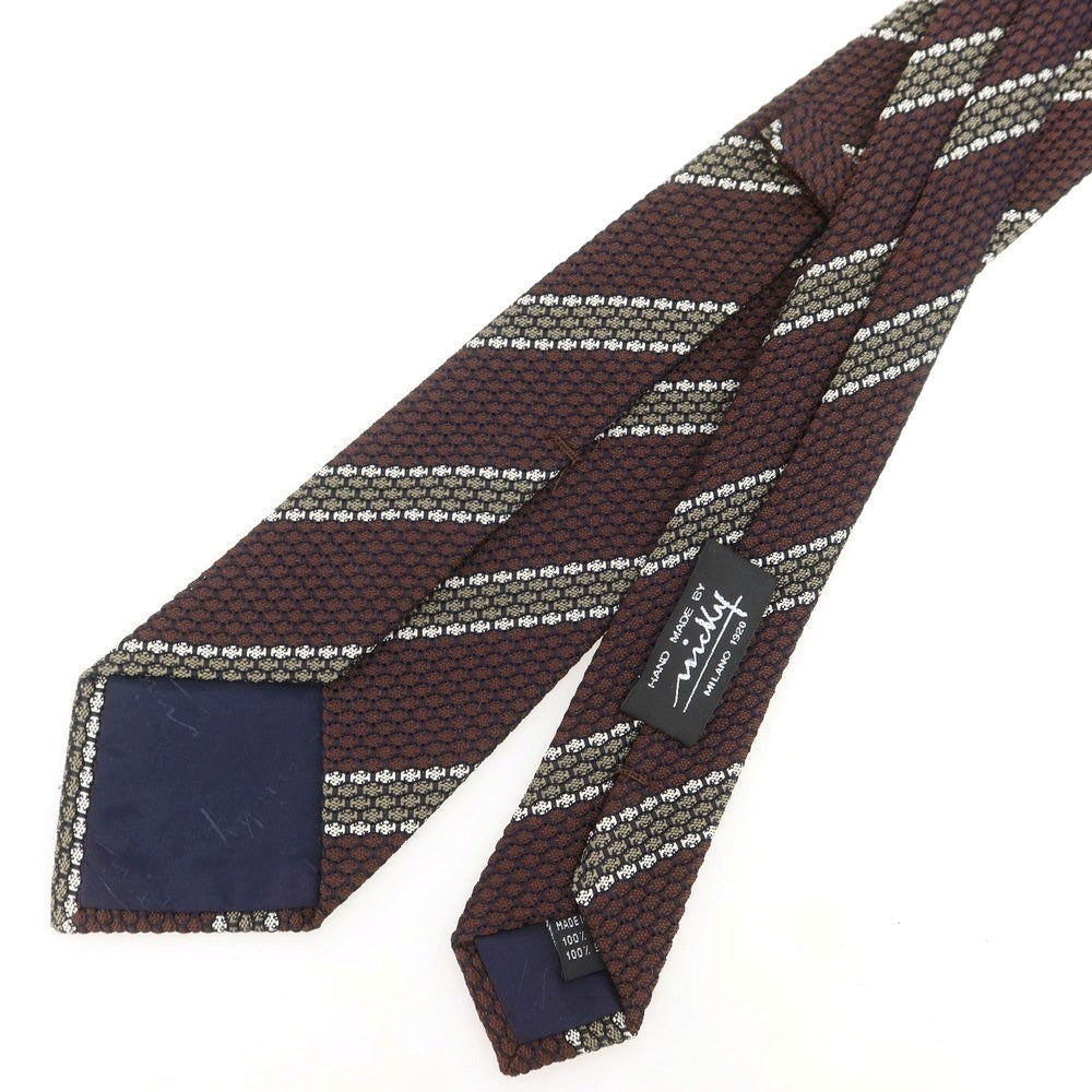 【新品】ニッキー nicky シルク ストライプ柄ネクタイ ブラウンxグレージュ【 状態ランクN 】【 メンズ 】 [BPD]