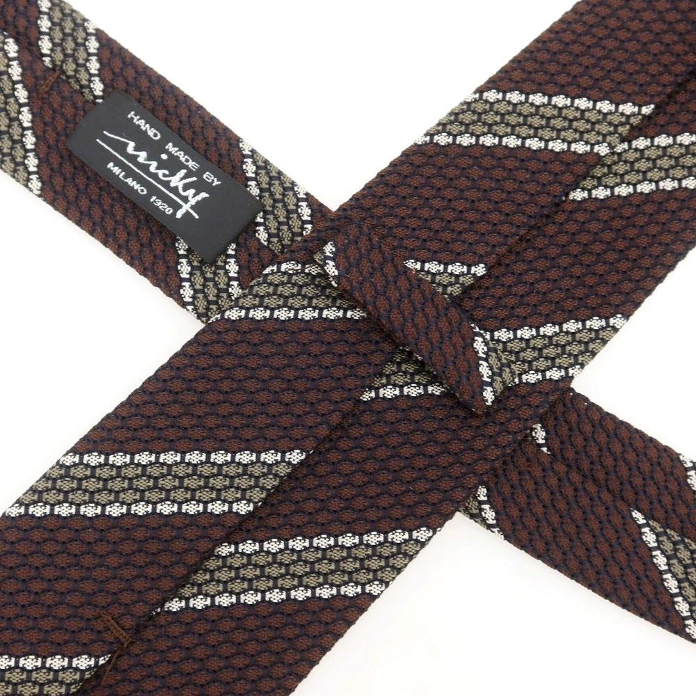 【新品】ニッキー nicky シルク ストライプ柄ネクタイ ブラウンxグレージュ【 状態ランクN 】【 メンズ 】 [BPD]