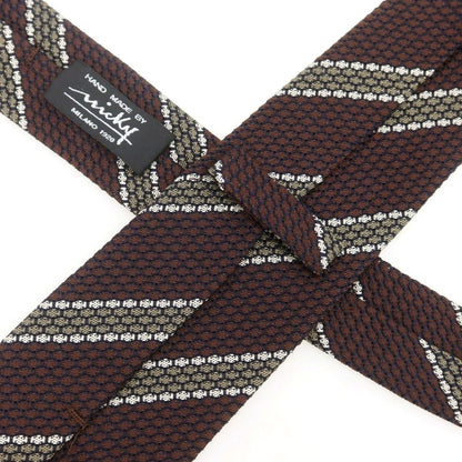 【新品】ニッキー nicky シルク ストライプ柄ネクタイ ブラウンxグレージュ【 状態ランクN 】【 メンズ 】