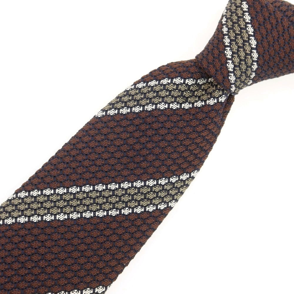 【新品】ニッキー nicky シルク ストライプ柄ネクタイ ブラウンxグレージュ【 状態ランクN 】【 メンズ 】 [BPD]