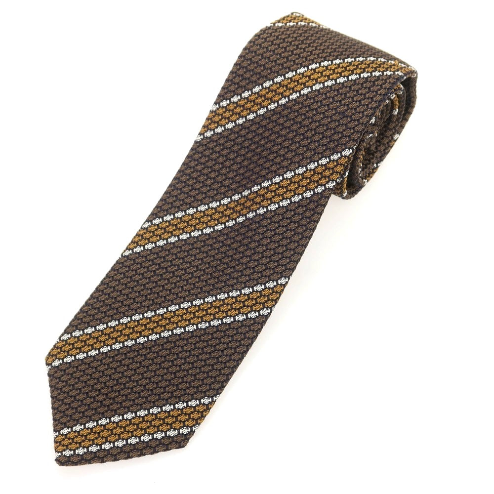 【新品】ニッキー nicky シルク ストライプ柄ネクタイ ブラウンxキャメル【 状態ランクN 】【 メンズ 】 [BPD]
