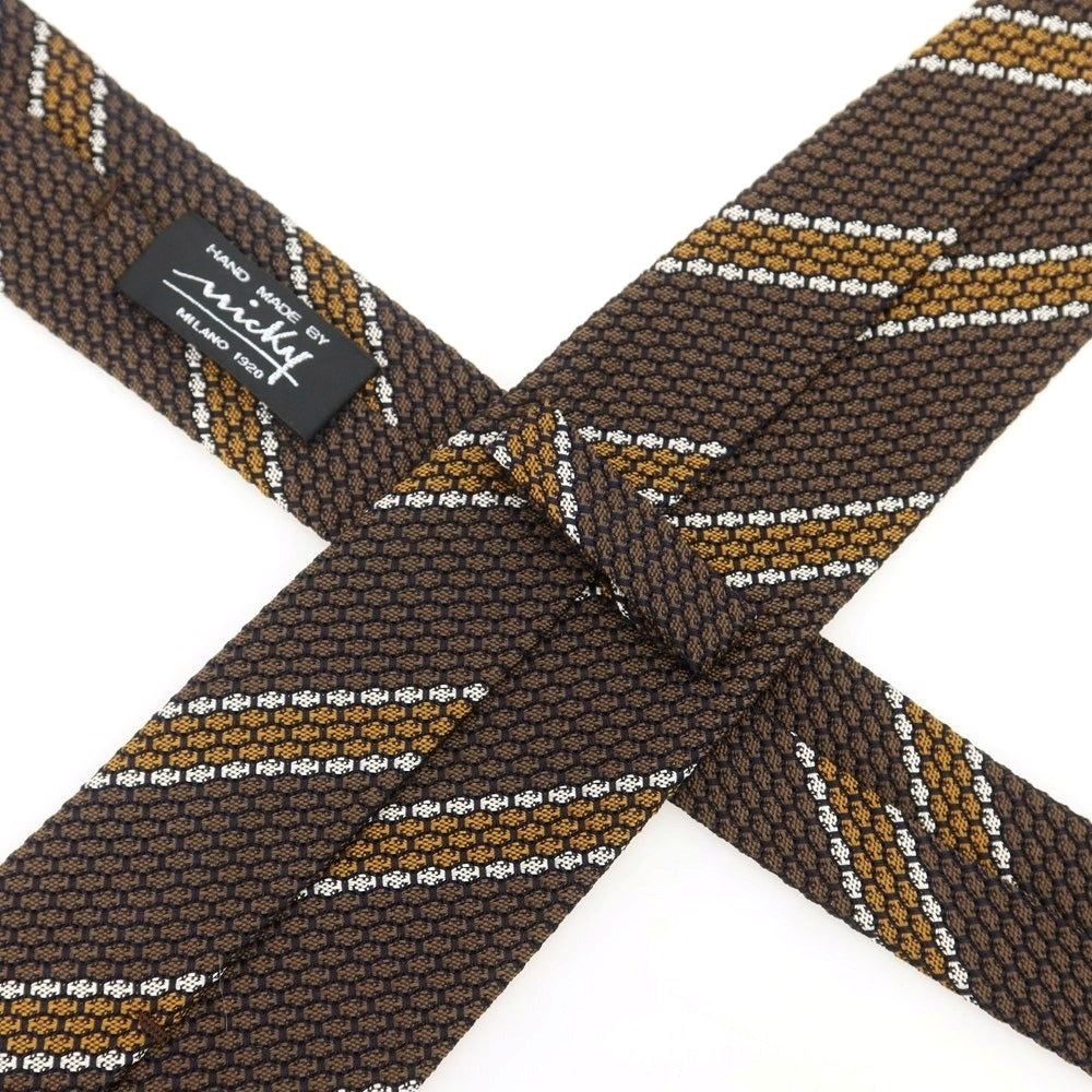 【新品】ニッキー nicky シルク ストライプ柄ネクタイ ブラウンxキャメル【 状態ランクN 】【 メンズ 】 [BPD]