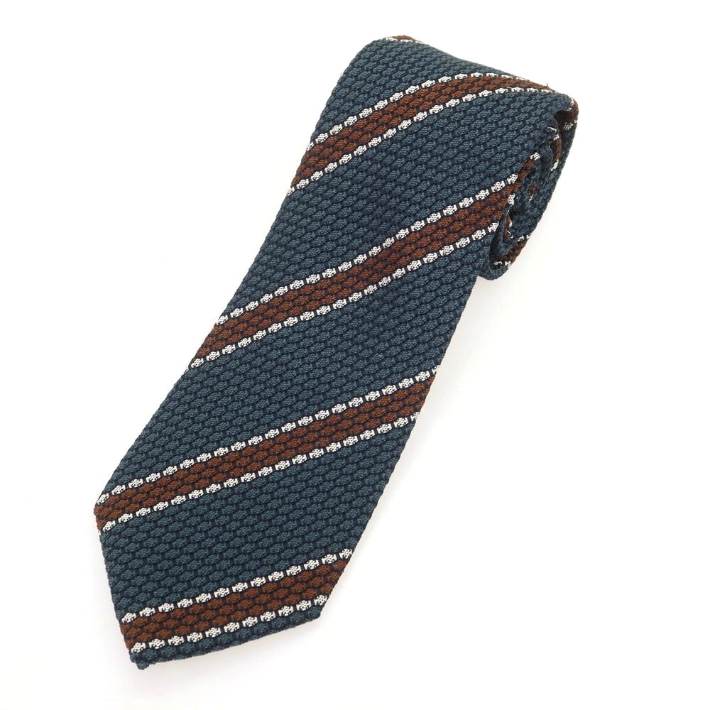 【新品】ニッキー nicky シルク ストライプ柄ネクタイ グリーン系xブラウン【 状態ランクN 】【 メンズ 】