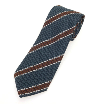 【新品】ニッキー nicky シルク ストライプ柄ネクタイ グリーン系xブラウン【 状態ランクN 】【 メンズ 】