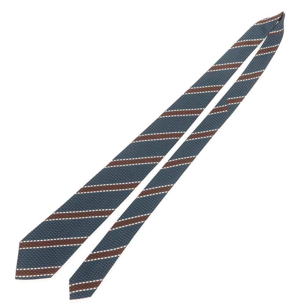 【新品】ニッキー nicky シルク ストライプ柄ネクタイ グリーン系xブラウン【 状態ランクN 】【 メンズ 】