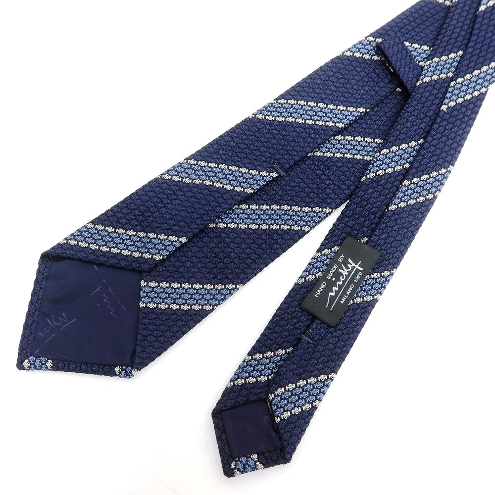 【新品】ニッキー nicky シルク ストライプ柄ネクタイ ネイビーxブルー【 状態ランクN 】【 メンズ 】 [BPD]