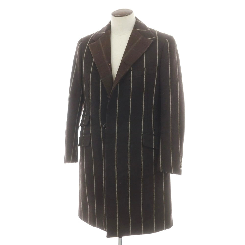 【中古】エルメス HERMES ウールナイロン ストライプ チェスターフィールドコート ブラウン【 50 】【 状態ランクB 】【 メンズ 】
