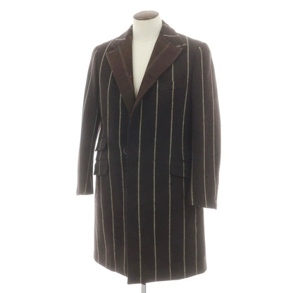 【中古】エルメス HERMES ウールナイロン ストライプ チェスターフィールドコート ブラウン【 50 】【 状態ランクB 】【 メンズ 】