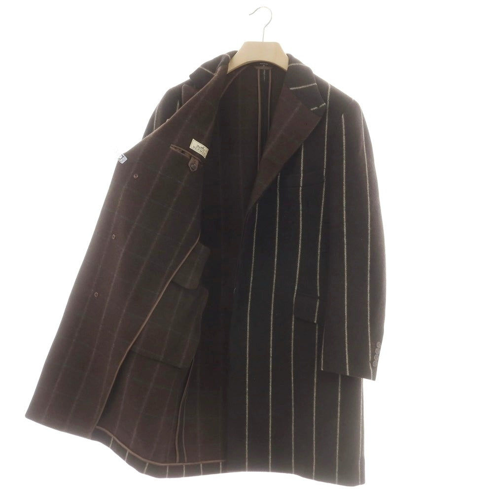 【中古】エルメス HERMES ウールナイロン ストライプ チェスターフィールドコート ブラウン【 50 】【 状態ランクB 】【 メンズ 】