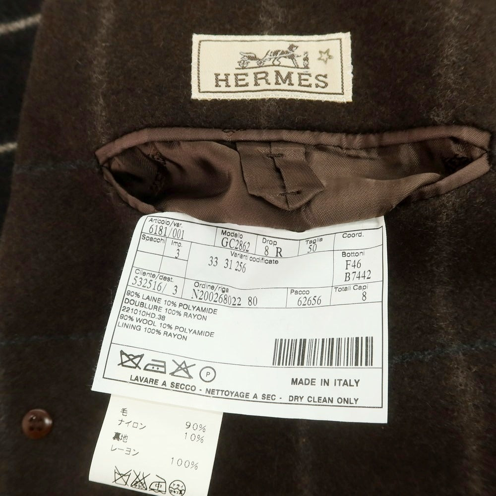 【中古】エルメス HERMES ウールナイロン ストライプ チェスターフィールドコート ブラウン【 50 】【 状態ランクB 】【 メンズ 】