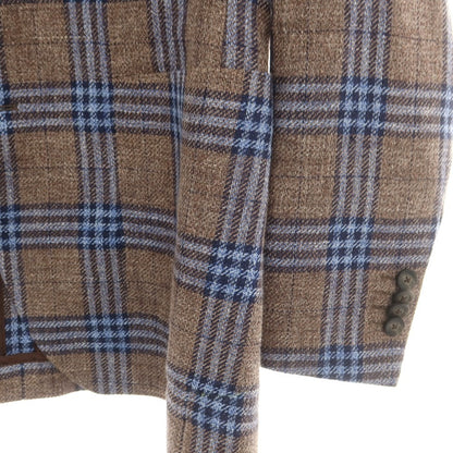 【中古】タリアトーレ TAGLIATORE リネンシルクコットン チェック テーラードジャケット グレーブラウンxブルー【 48 】【 状態ランクB 】【 メンズ 】